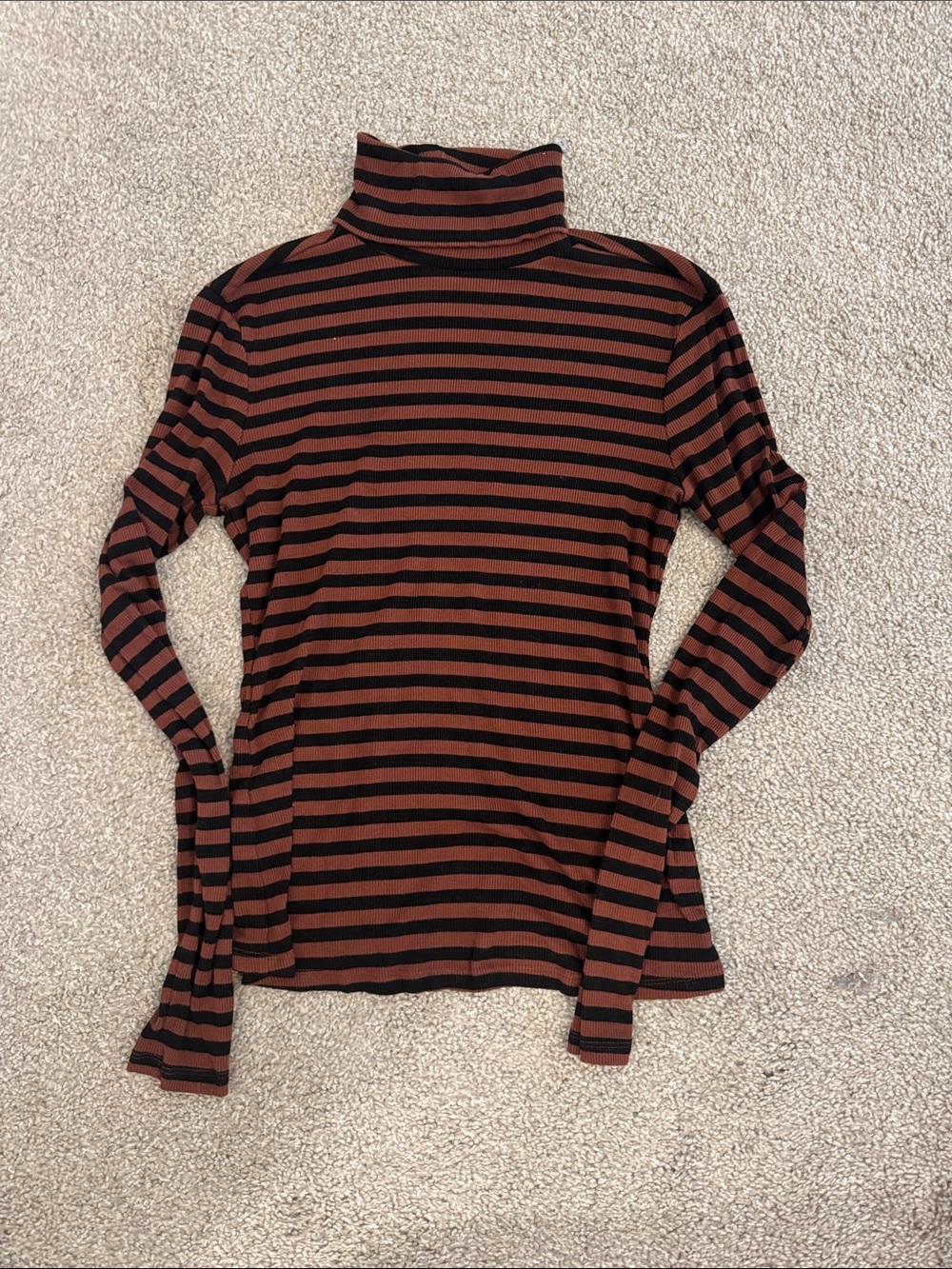 Sonoma Rust and Black Striped Turtleneck Long Sleeve Top